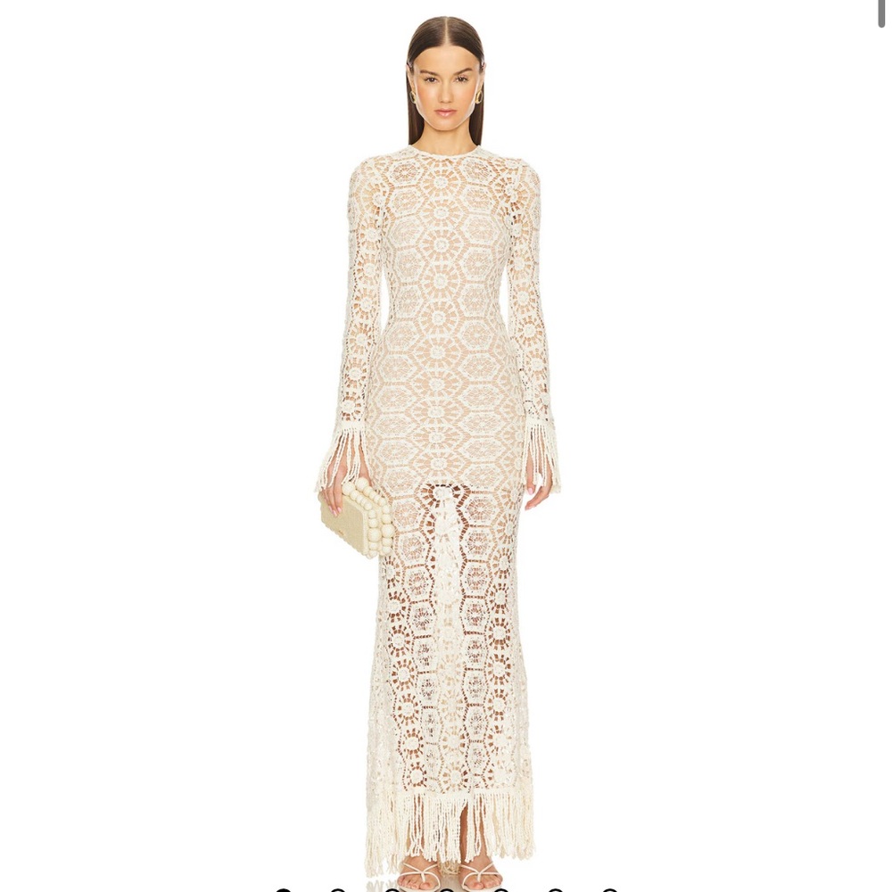 Bronx and Banco Maia Fringe Gown in Cream
